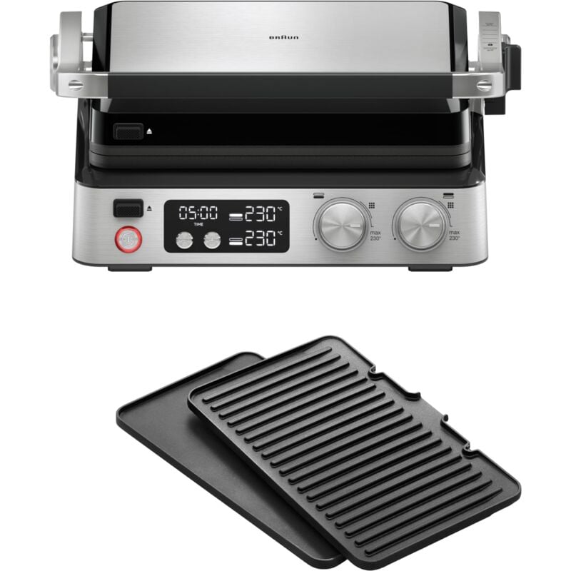foto del prodotto braun multigrill 7 cg 7040, griglia elettrica con controllo elettronico, 2 termostati indipendenti, 3 posizioni di cottura, piastre lavabili in