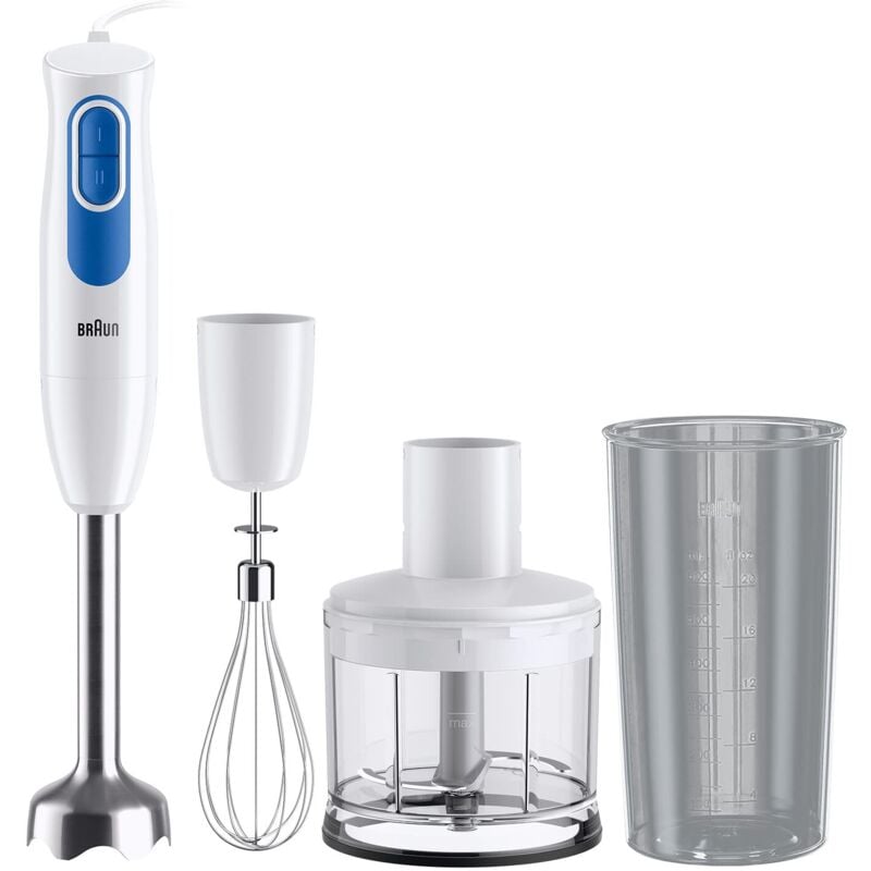 foto del prodotto braun multiquick 2 mq20236mwh, frullatore a immersione con sistema easytwist, frullatore per salse e smoothie, 2 velocit , 3 accessori tritatutto
