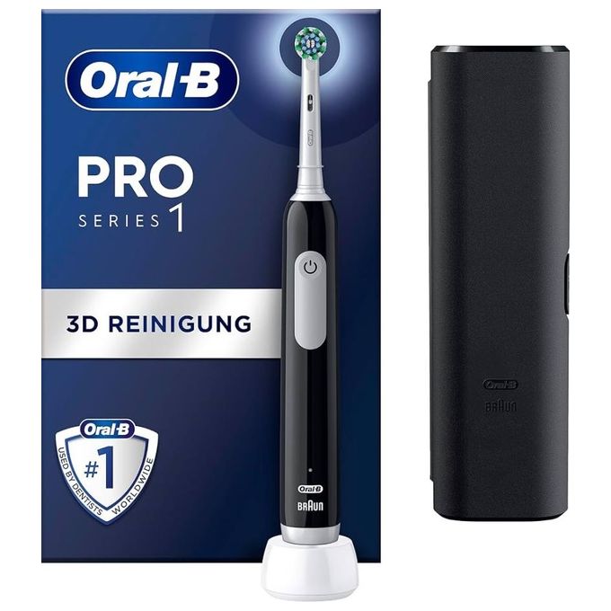 foto del prodotto braun oral b spazzolino elettrico ricaricabile series 1 nero con 1 testina di ricambio e 1 custodia da viaggio