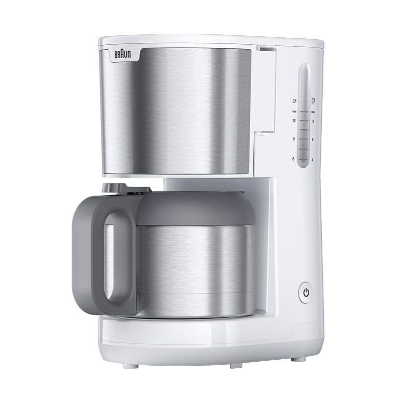 foto del prodotto braun purshine kf1505 wh macchina da caff con filtro, 1,2 l, in acciaio inox, per fino a 9 tazze, sistema optibrew, funzione antigoccia, filtro