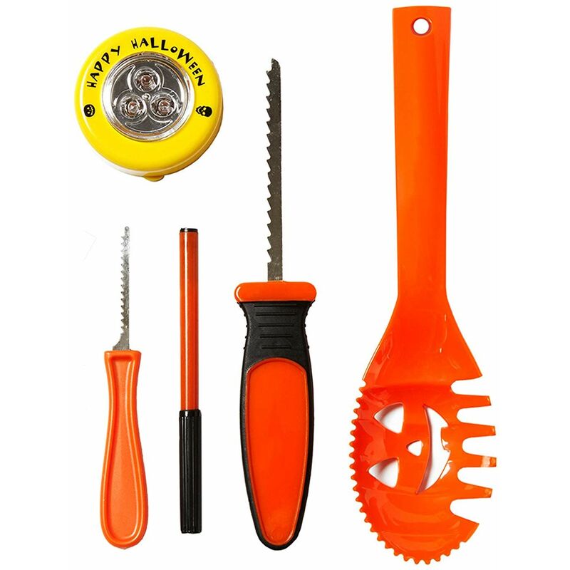 foto del prodotto brauns heitmann 7008 set per intagliare zucche, 14 pezzi, composto da cucchiaio, 2 coltelli, penna, luce a led e 9 modelli di intaglio, colore 