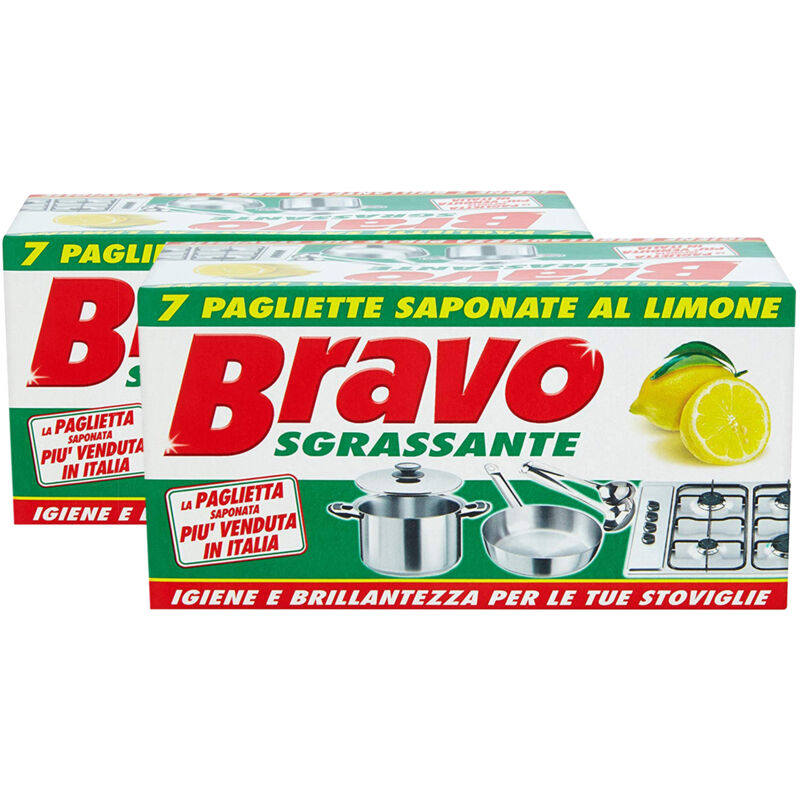 foto del prodotto bravo detergente sgrassante per stoviglie e superfici pagliette saponate 14 pz