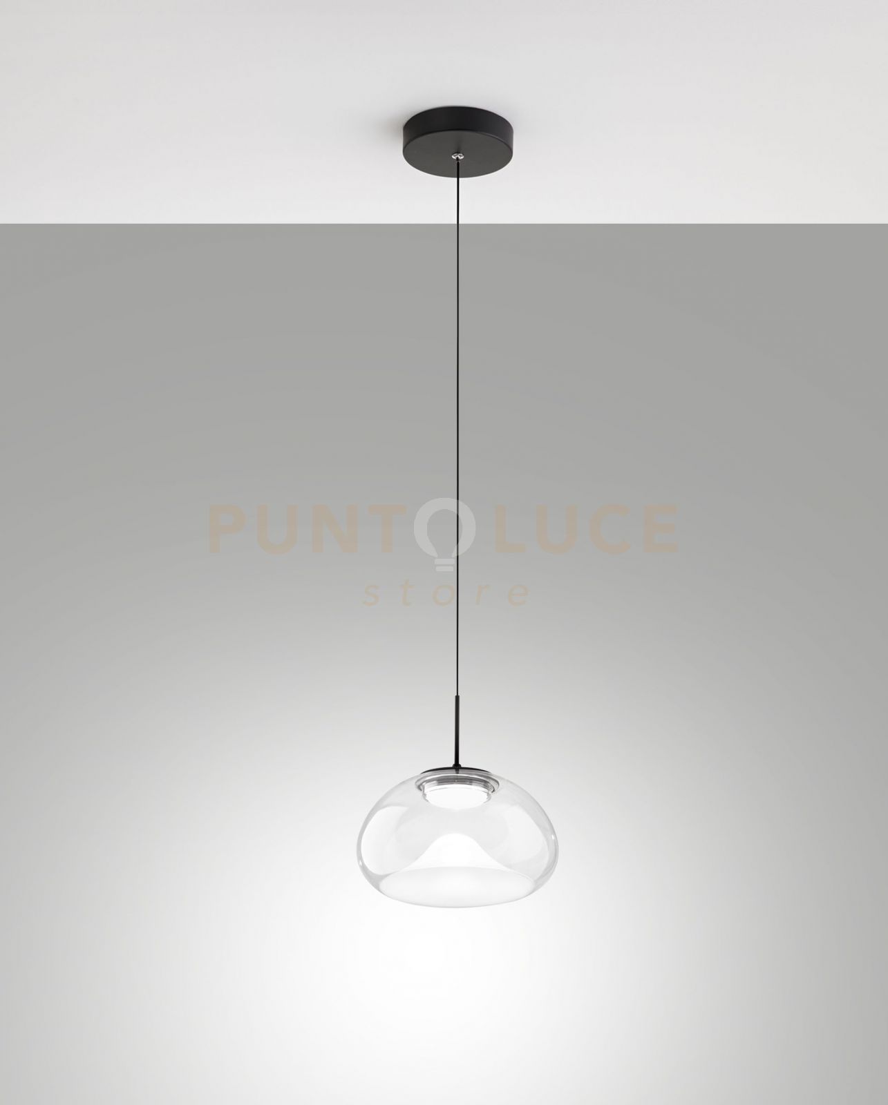 foto del prodotto brena sospensione trasparente 1 luce a led cct 2700k 3000k 4000k 10w 1080 lm dimmerabile a step