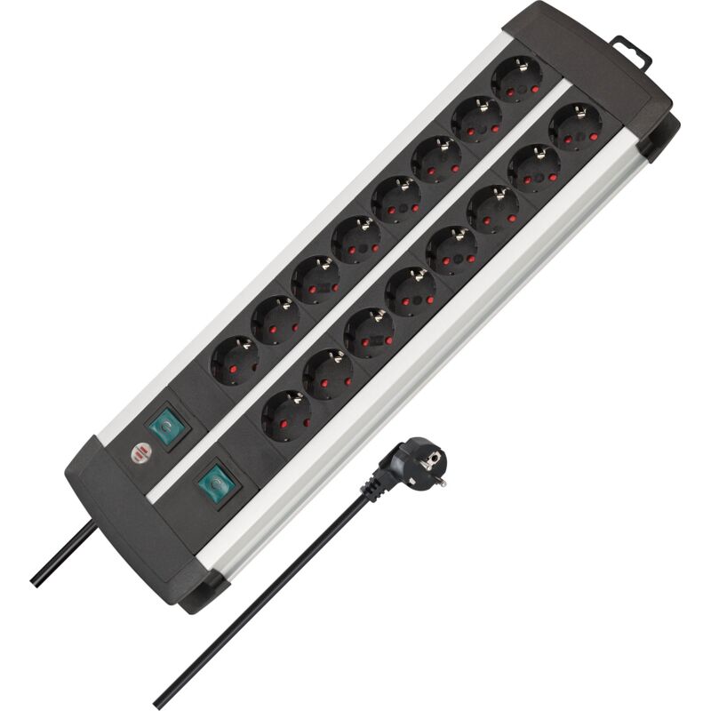 foto del prodotto brennenstuhl a1945152201391000916 1391000916 base m ltiple premium alu line technics con 2 y 3 interruptores 16 tomas , multicolor
