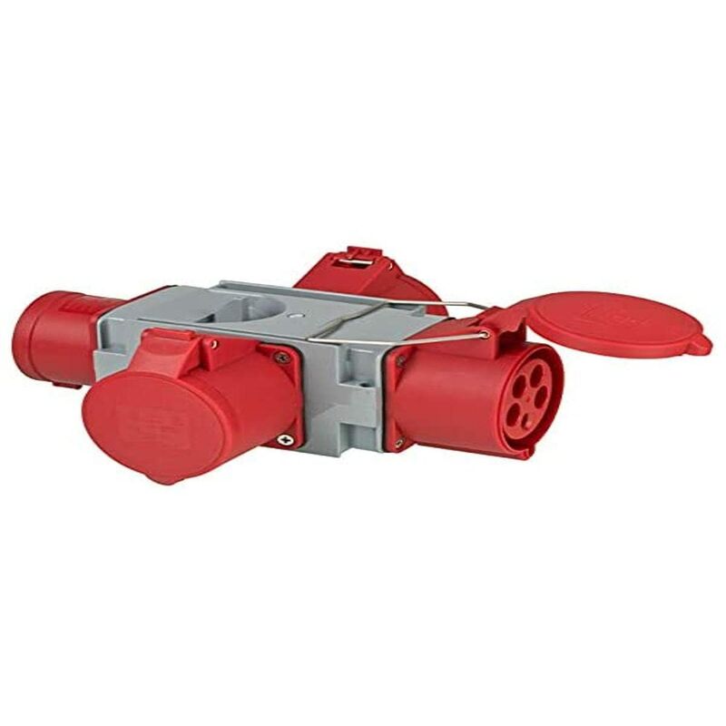 foto del prodotto brennenstuhl adattatore cee ip44 1 spina cee 400 v 32 a e 3 prese cee 400 v 32 a, per uso costante in esterni, cantieri e aziende agricole 