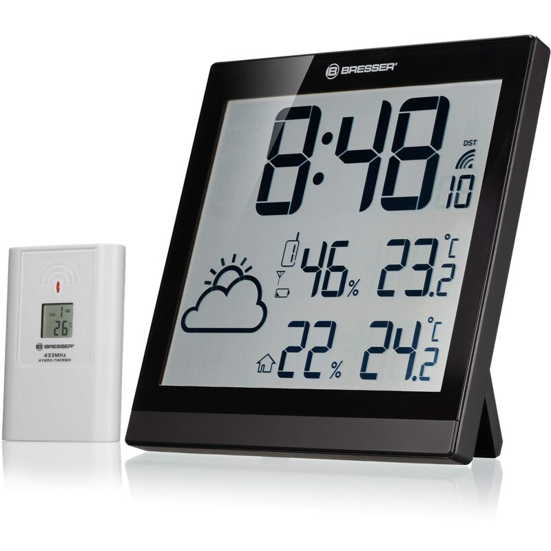 foto del prodotto bresser orologio da parete temeotrend jc con stazione meteorologica wireless con radiosveglia dcf con ampio display per temperatura e umidit per