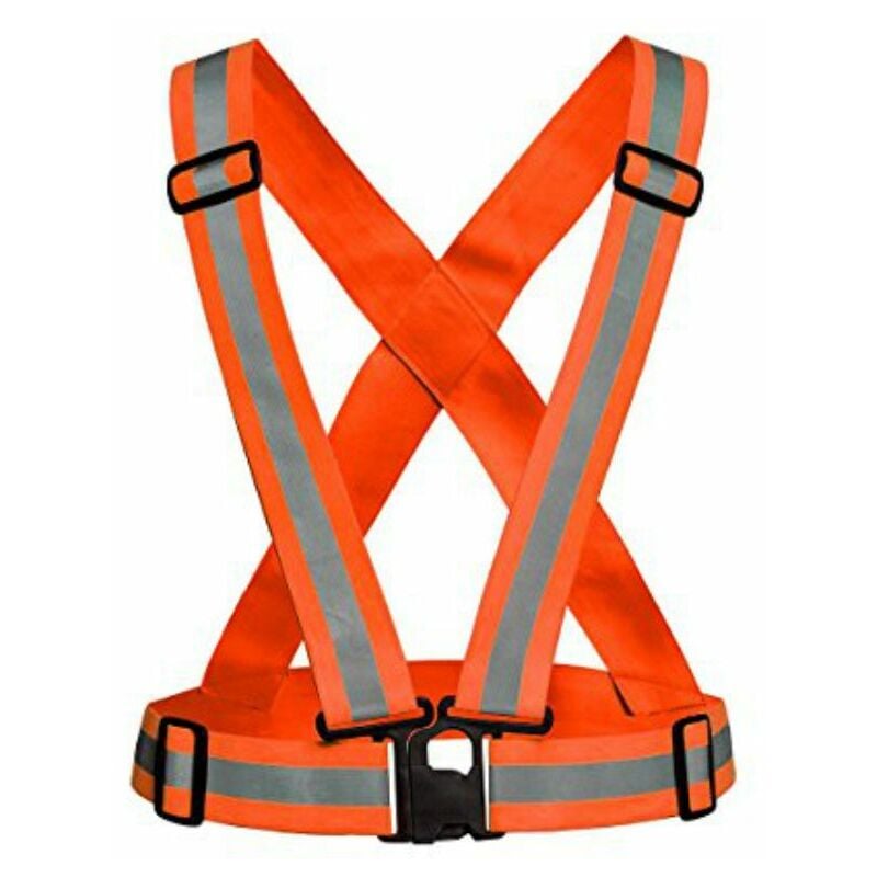 foto del prodotto bretelle giubbetto universale alta visibilit per corsa ciclismo monopattino rifrangente colore arancio fluo