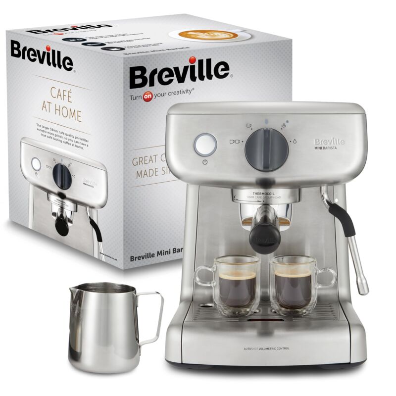 foto del prodotto breville macchina per caff espresso barista mini, sistema thermoblock con tecnologia pid, vaporizzatore, pompa italiana 15 bar, capacit 2 l, 1350