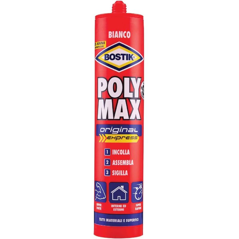 foto del prodotto brico dea adesivo sigillante universale poly max original express super rapida e con elevata tenuta finale 425 gr bianco