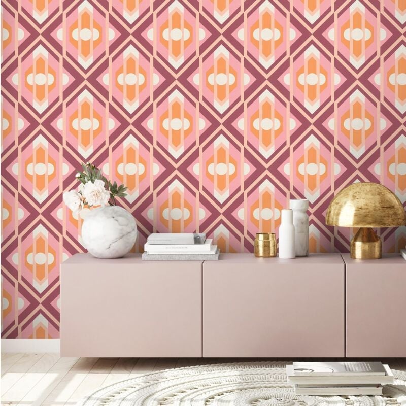 foto del prodotto bricoflor a.s. cr ation carta da parati con diamanti retr anni 70, arancione, rosa, bianco, viola, crema, retro chic, 8,50 m x 0,53 m, da