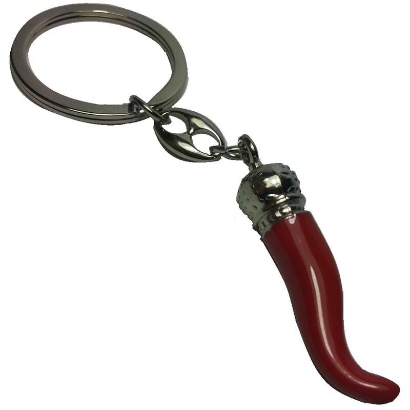 foto del prodotto bricoqui portachiavi corno rosso portafortuna amuleto fortuna napoletano con anello cromo