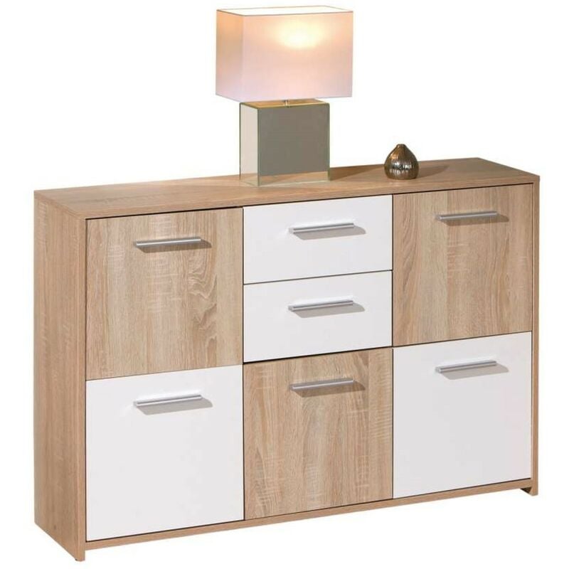 foto del prodotto bricoshop24 buffet mobile moderno bianco e rovere con ante cassetti da salotto