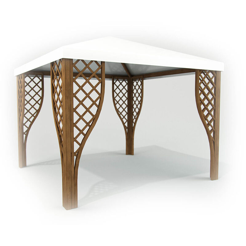foto del prodotto bricoshop24 gazebo 300x300 cm in legno di conifera impregnato in autoclave color noce con copertura pvc balcone terrazzo giardino.