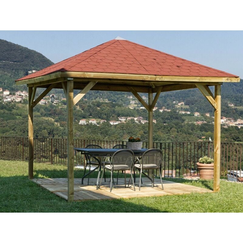 foto del prodotto bricoshop24 gazebo in legno pino impregnato 3x3 copertura con tetto pergola da giardino