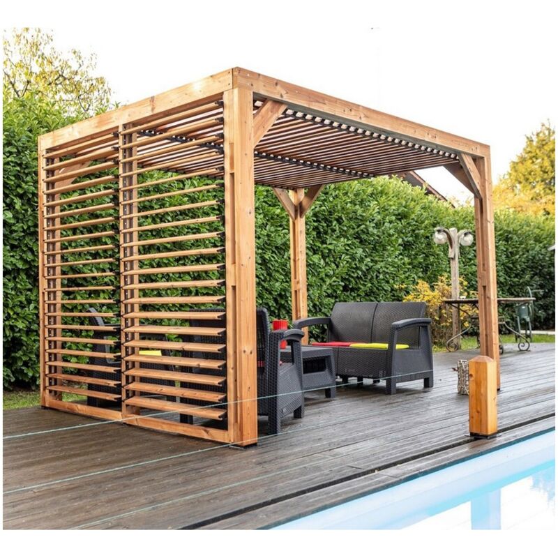 foto del prodotto bricoshop24 gazebo pergola in legno 3x2 da giardino con copertura veneziane mobili