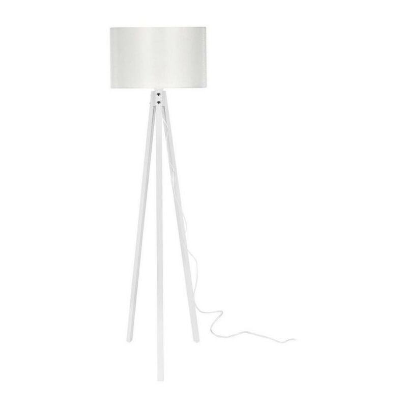 foto del prodotto bricoshop24 lampada da terra e27 treppiede in legno bianco paralume in tessuto interruttore
