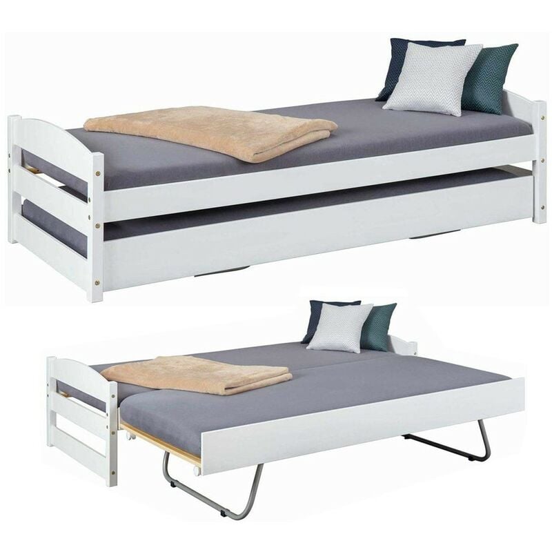 foto del prodotto bricoshop24 letto singolo con letto estraibile 90x200 a doghe a scomparsa bianco salvaspazio