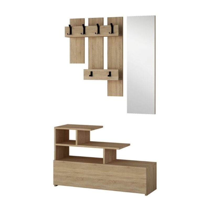 foto del prodotto bricoshop24 mobiletto moderno rovere da ingresso attaccapanni con specchio appendiabiti