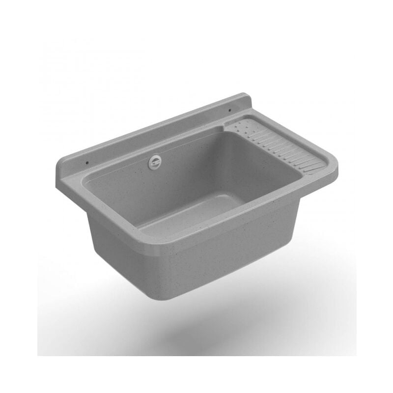 foto del prodotto bricoshop24 pilozzo lavabo in resina 60x40 grigio da esterno con sifone piletta lavatoio