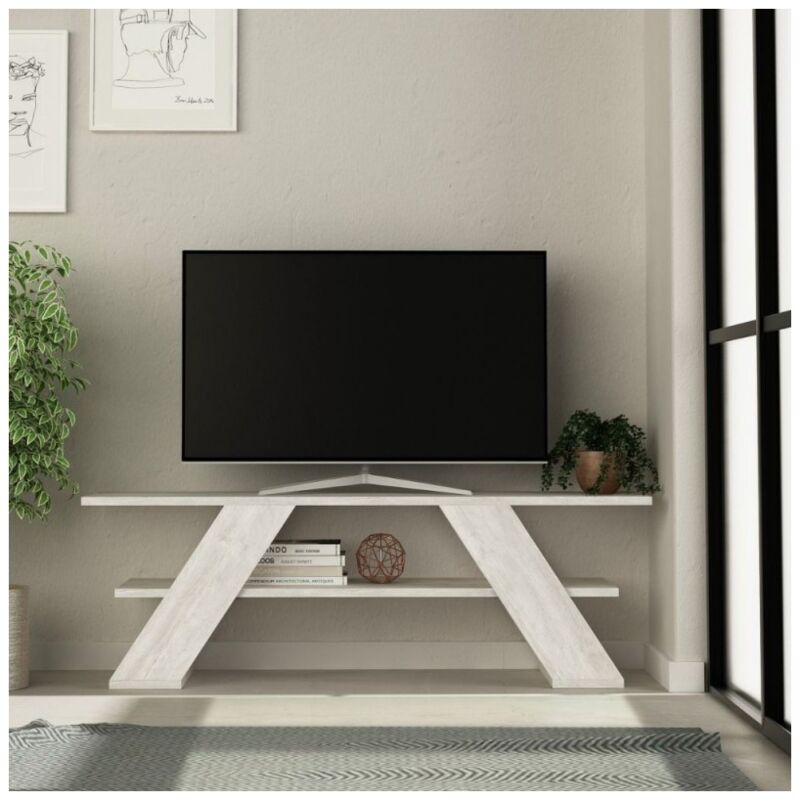 foto del prodotto bricoshop24 porta tv da salotto mobile basso in legno con ripiani bianco vintage salvaspazio
