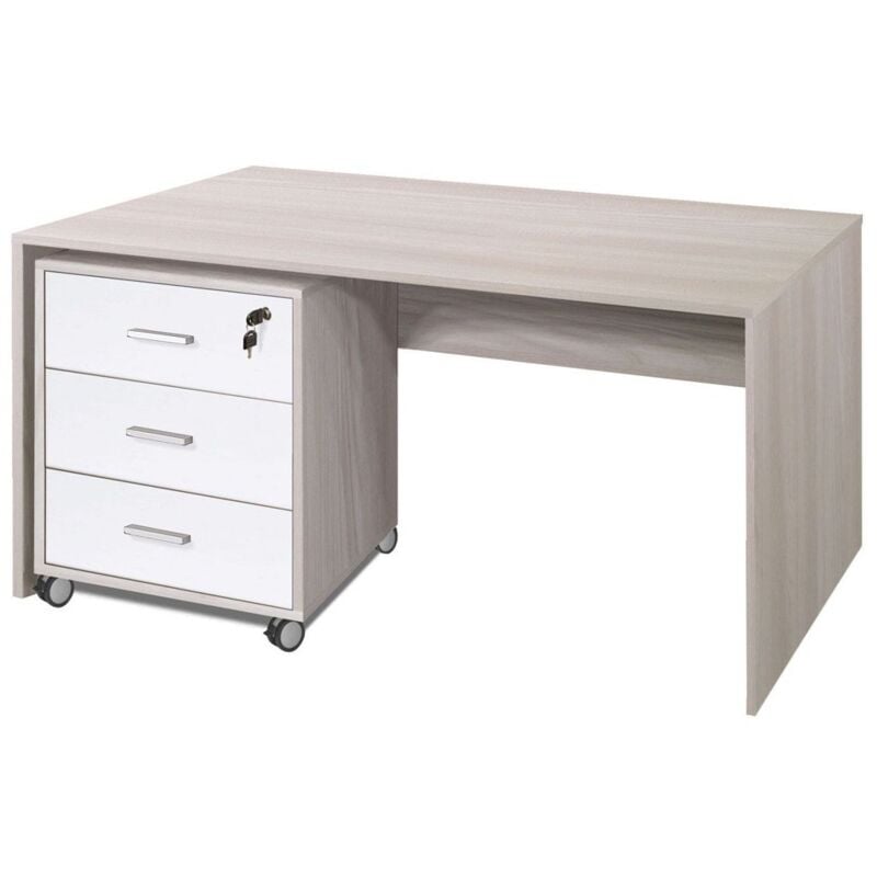 foto del prodotto bricoshop24 tavolo kit scrivania con cassettiera 120 cm olmo da ufficio cameretta porta pc