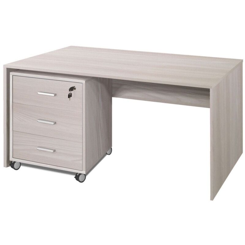 foto del prodotto bricoshop24 tavolo scrivania 120 cm olmo con cassettiera 3 cassetti chiave ruote da ufficio