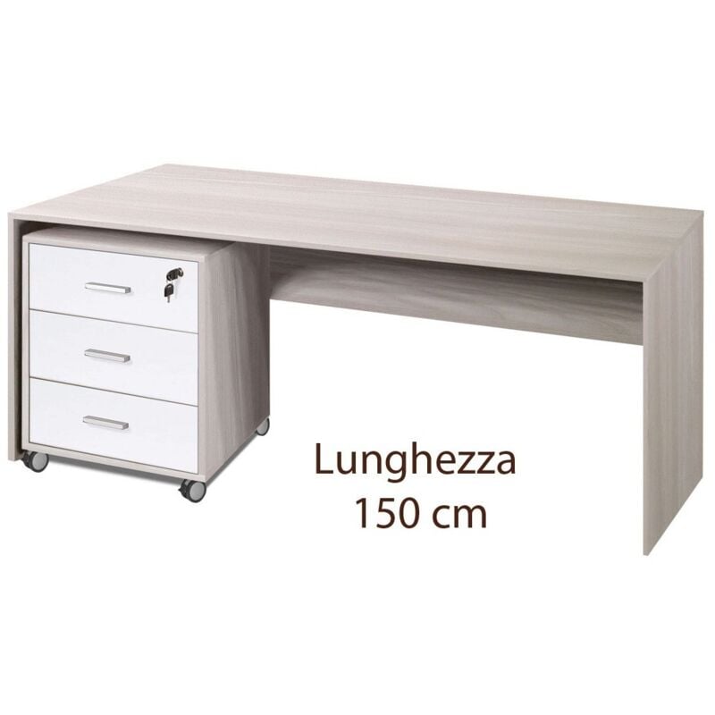 foto del prodotto bricoshop24 tavolo scrivania 150 cm olmo con cassettiera grande ufficio cameretta porta pc