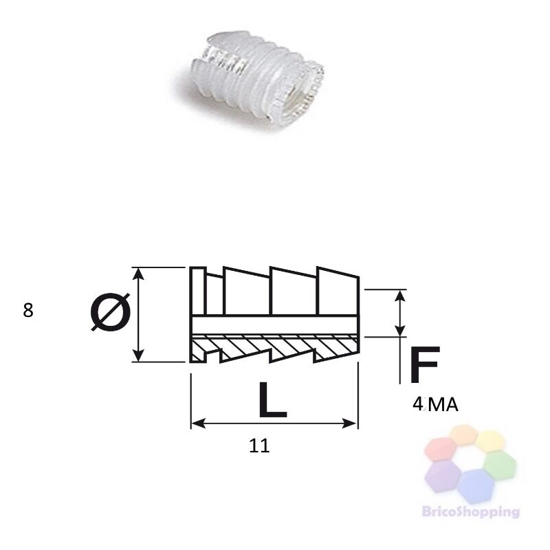 foto del prodotto bricoshopping 20 pz bussola nylon mm 8 esterno passo 4 mm x 11 h boccola per cerniere mobili