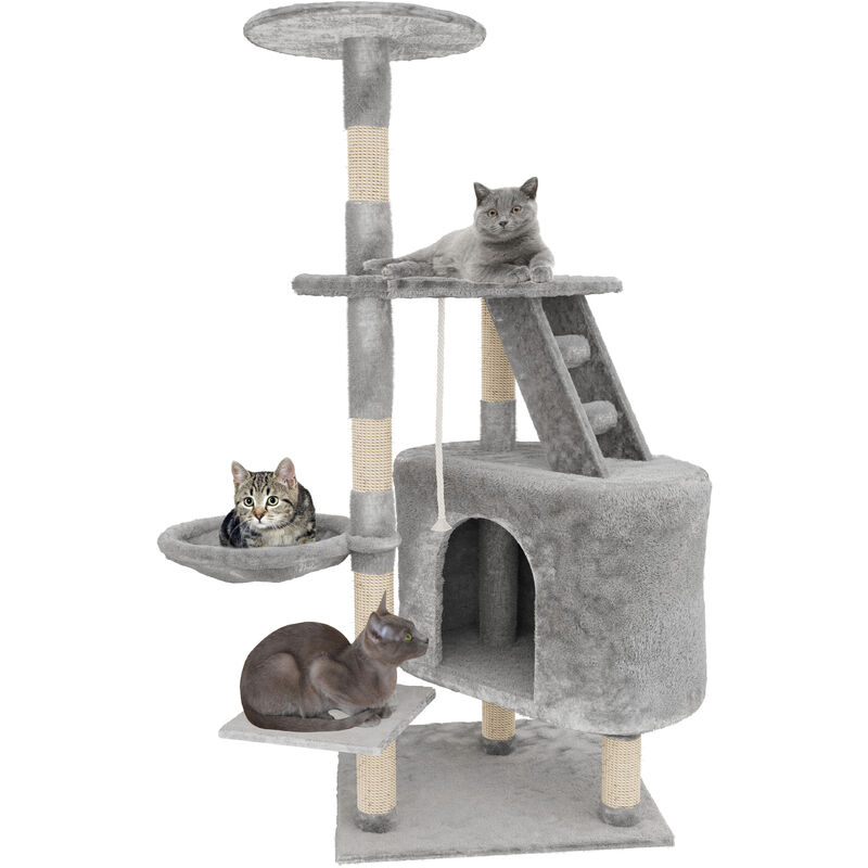foto del prodotto bricozone albero per gatto con graffiatoio cuccia giocattolo gatti parco giochi tiragraffi in sisal naturale 120 x 55 x 40 cm colore grigio figaro