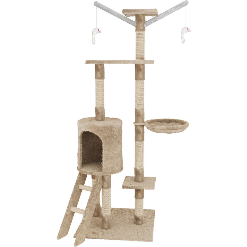 foto del prodotto bricozone albero per gatto con graffiatoio cuccia giocattolo gatti parco giochi tiragraffi in sisal naturale 150 x 50 x 35 cm colore beige matis