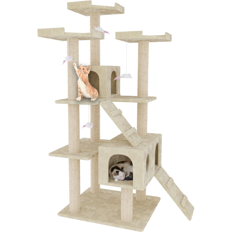 foto del prodotto bricozone albero per gatto con graffiatoio cuccia giocattolo gatti parco giochi tiragraffi in sisal naturale 183 cm