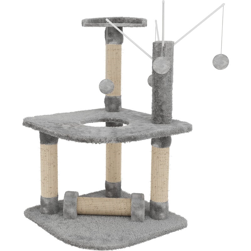 foto del prodotto bricozone albero per gatto con graffiatoio cuccia giocattolo gatti parco giochi tiragraffi in sisal naturale 90 x 45 x 45 cm colore grigio ginger
