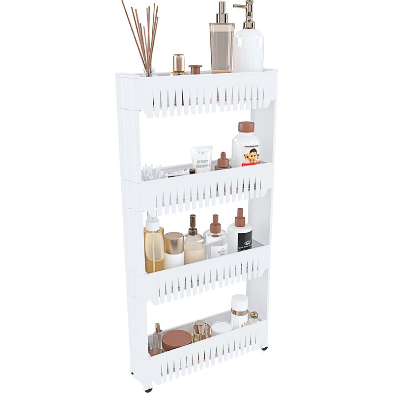 foto del prodotto bricozone carrellino con 4 ripiani salvaspazio scaffale portaoggetti per cucina soggiorno bagno portaoggetti con rotelle 54 x 12,5 x 72 cm colore