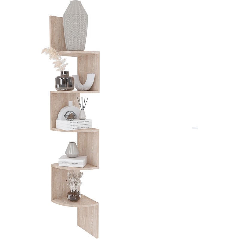 immagine 0 del prodotto bricozone libreria angolare scaffale 5 ripiani in legno mdf mensole espositive da parete design minimal moderno ed elegante per arredo casa