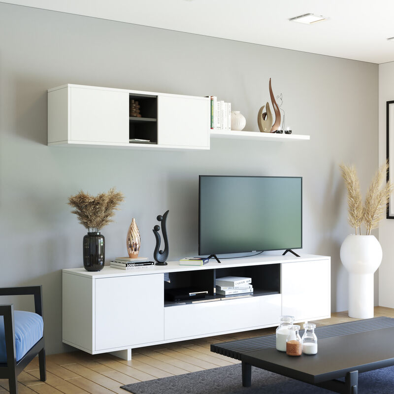 foto del prodotto bricozone parete attrezzata mobile swiss mobile soggiorno tv con mensola e modulo sospeso salotto legno base televisione sala da pranzo design