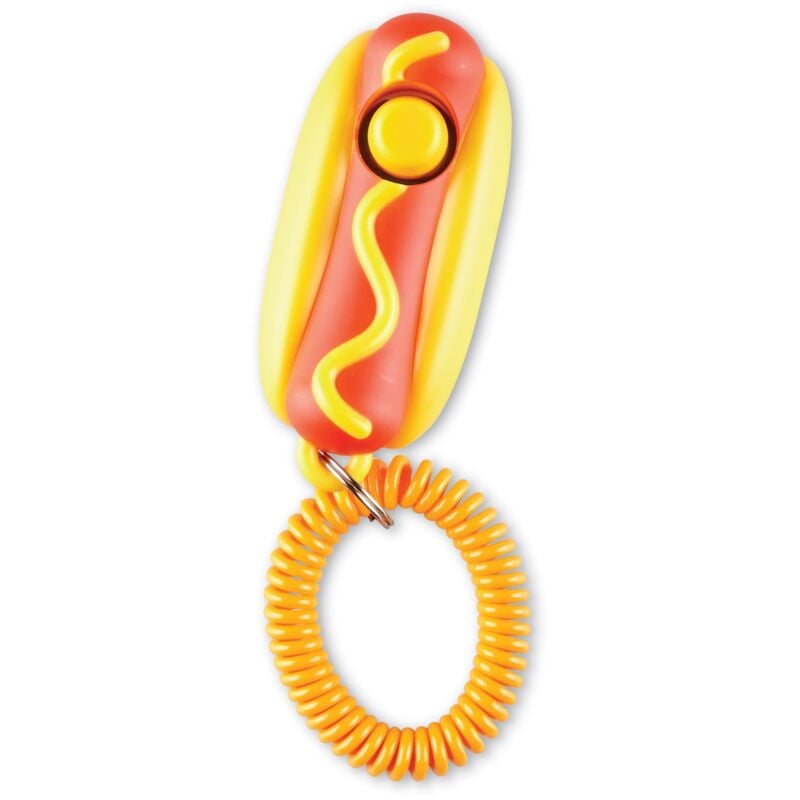foto del prodotto brightkins clicker di addestramento cane intelligente hot dog, clicker di addestramento per cani con braccialetto flessibile, soluzioni per