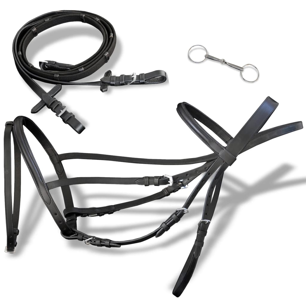 foto del prodotto briglie in pelle con redini e morso nero per cavallino puledro cod mxl 62070