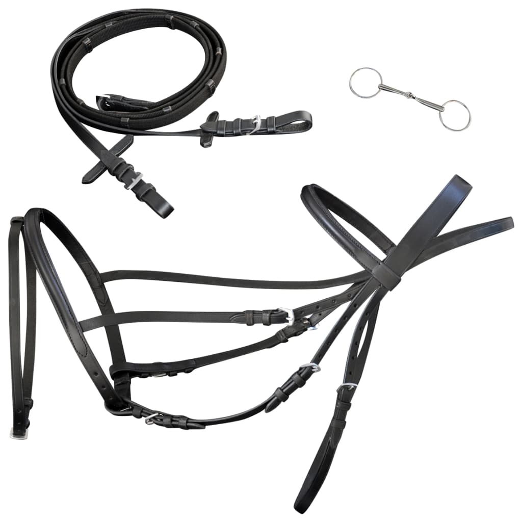 foto del prodotto briglie in pelle con redini e morso nero per cavallo full cod mxl 73959