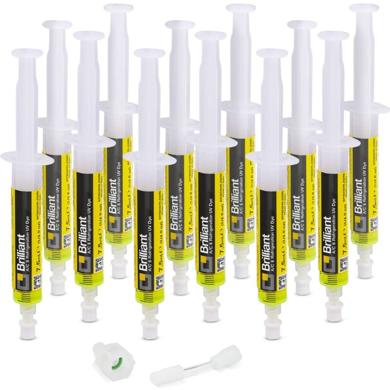 foto del prodotto brilliant - 12 x 7,5 ml tracciante fluorescente uv per individuare perdite di gas refrigerante negli impianti di climatizzazione e refrigerazione,