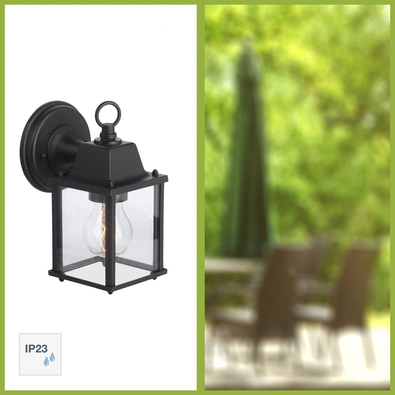 foto del prodotto brilliant applique da esterno irvin, altezza 22 cm, nero, metallo vetro