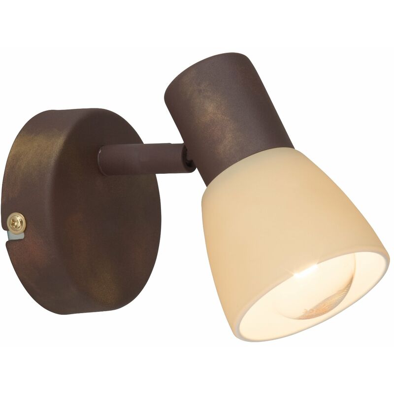 foto del prodotto brilliant luca 35810 56 faretto da parete, 1 lampadina e14 max. 40 w, in metallo e vetro, colore rame anticato champagne, reflektor, marrone