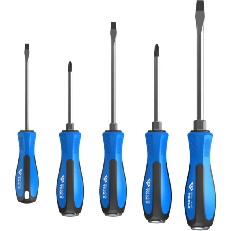 foto del prodotto brilliant tools bt031020 serie di giraviti con calotta di percussione, 5 pz, a intaglio, ph phillips powered by ks tools 