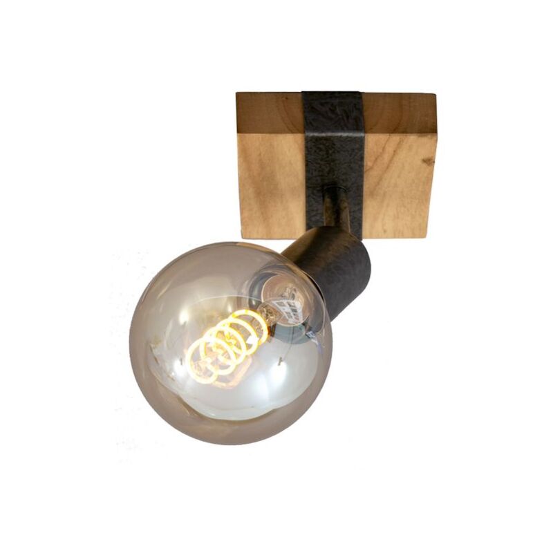 foto del prodotto brilo faretto da parete vintage ner leuchten wood basic, 25 w, ip20, canna di fucile, metallo legno, escl. 1x e27, 10,3 x 10 x 9 cm