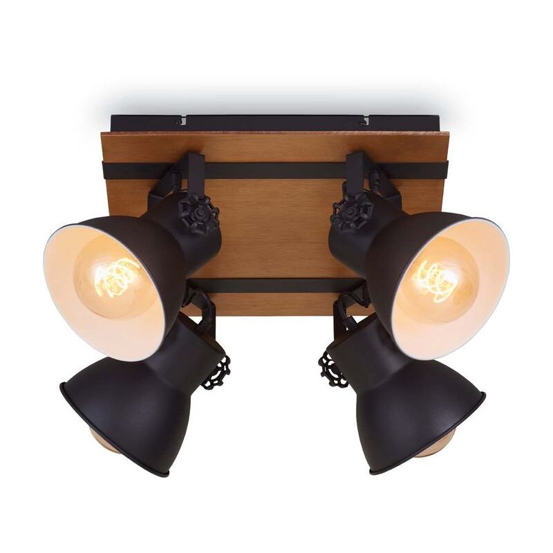 foto del prodotto brilo lampada da soffitto spot lampada vintage 4xe27 40w legno metallo nero opaco ner