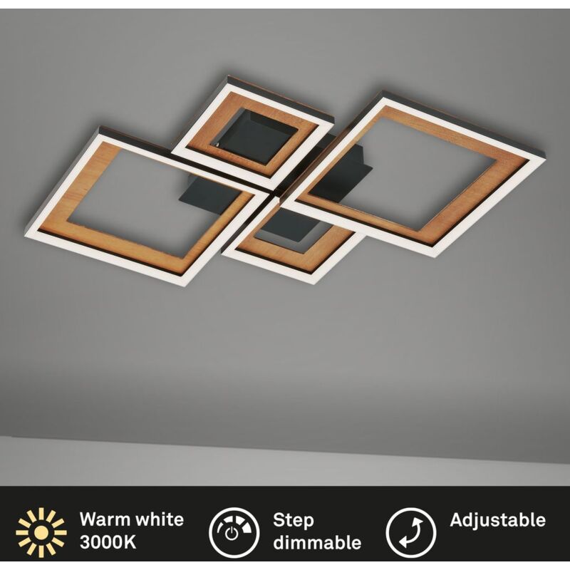 foto del prodotto brilo ner lampada da soffitto led, dimmerabile gradualmente, lampada da soffitto orientabile led, telaio led, sottosquadro, legno nero,