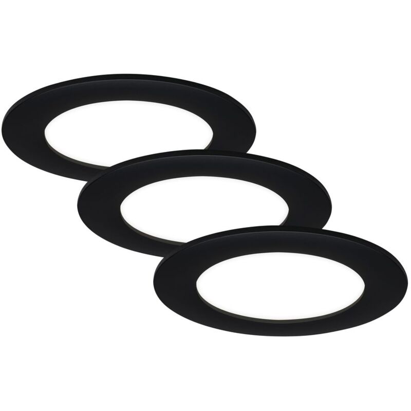 foto del prodotto brilo ner luci da incasso a led, set di 3 luci da incasso, plafoniere 7 watt ciascuna, 600 lumen ciascuna, 4.000 kelvin, ip44, nero opaco,