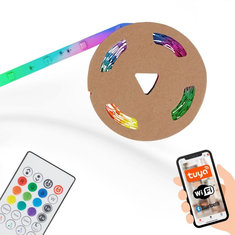 foto del prodotto brilo ner striscia led rgbic 5m, banda luminosa rgbic magica accorciabile, controllo app, telecomando, sensore musicale, controllo vocale, banda