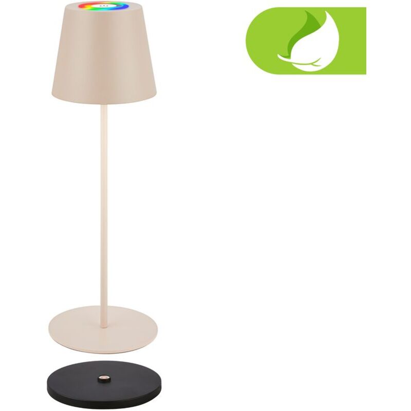 foto del prodotto briloner cilano rgbw lampada da tavolo, batteria ricaricabile ip44, dimmerabile, stazione di ricarica, beige