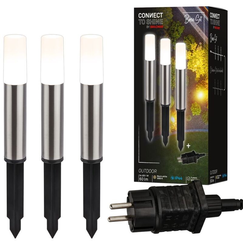 foto del prodotto briloner connect to shine set iniziale junca con set di 3 luci da sentiero a led, ip44