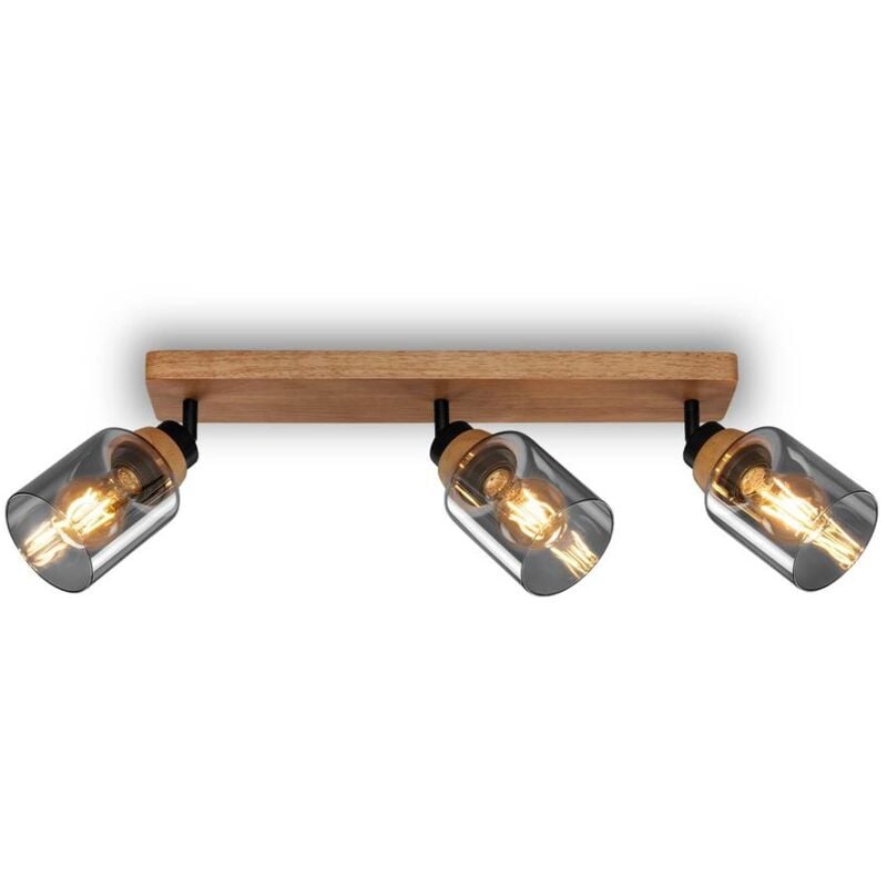 foto del prodotto briloner faretto, con legno, vetro fum , 3xe27 max.10w